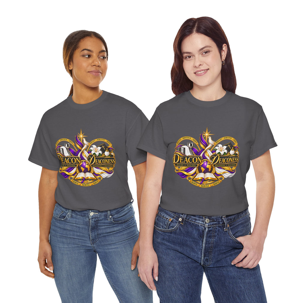 Deacon & Deaconess Heart Logo T-Shirt — Church Ministry Tee (Purple & Gold)