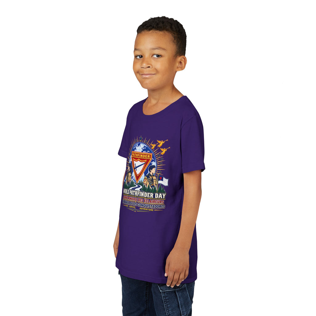 Youth Tee — World Pathfinder Day Badge Graphic (Trilingual)
