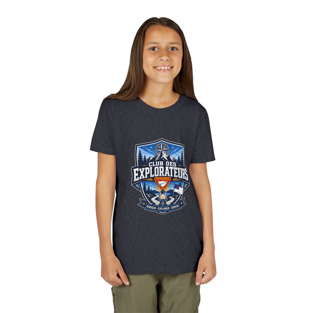 Explorateurs T-shirt pour les jeunes | Compas de camping, feu de camp, pins