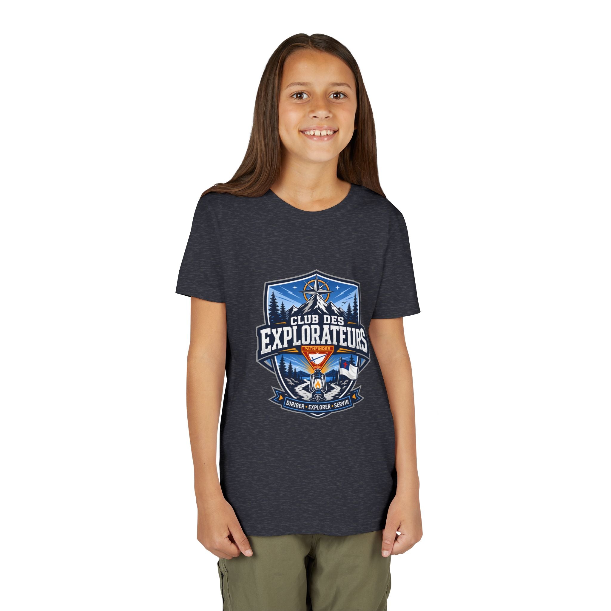 Explorateurs T-shirt pour les jeunes | Compas de camping, feu de camp, pins