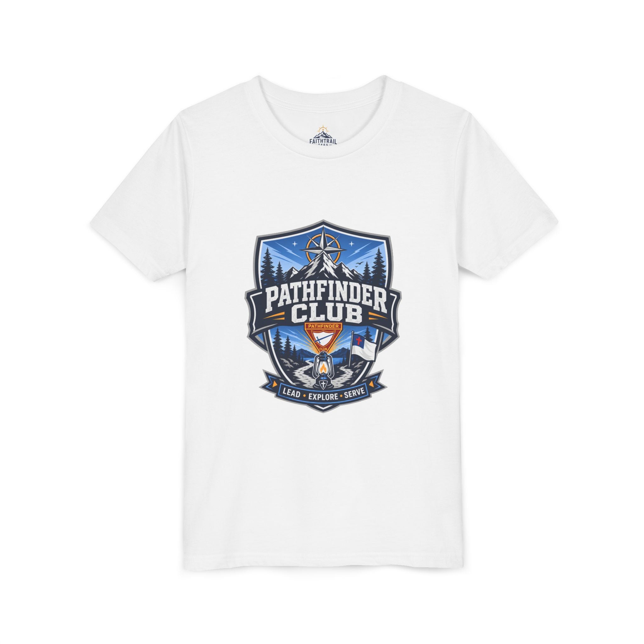 Pathfinder Club Youth T-Shirt | Camping Compass, Campfire, Pine Trees