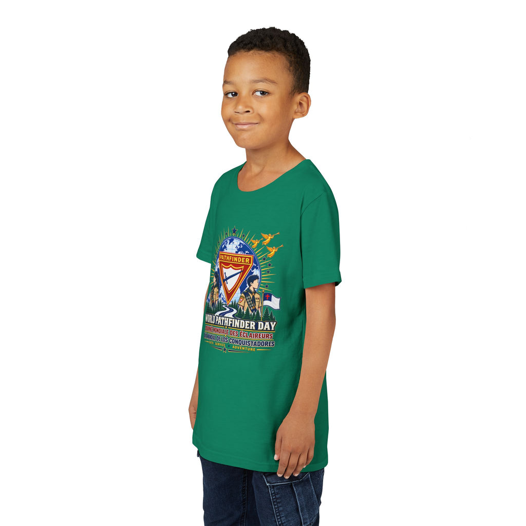 Youth Tee — World Pathfinder Day Badge Graphic (Trilingual)