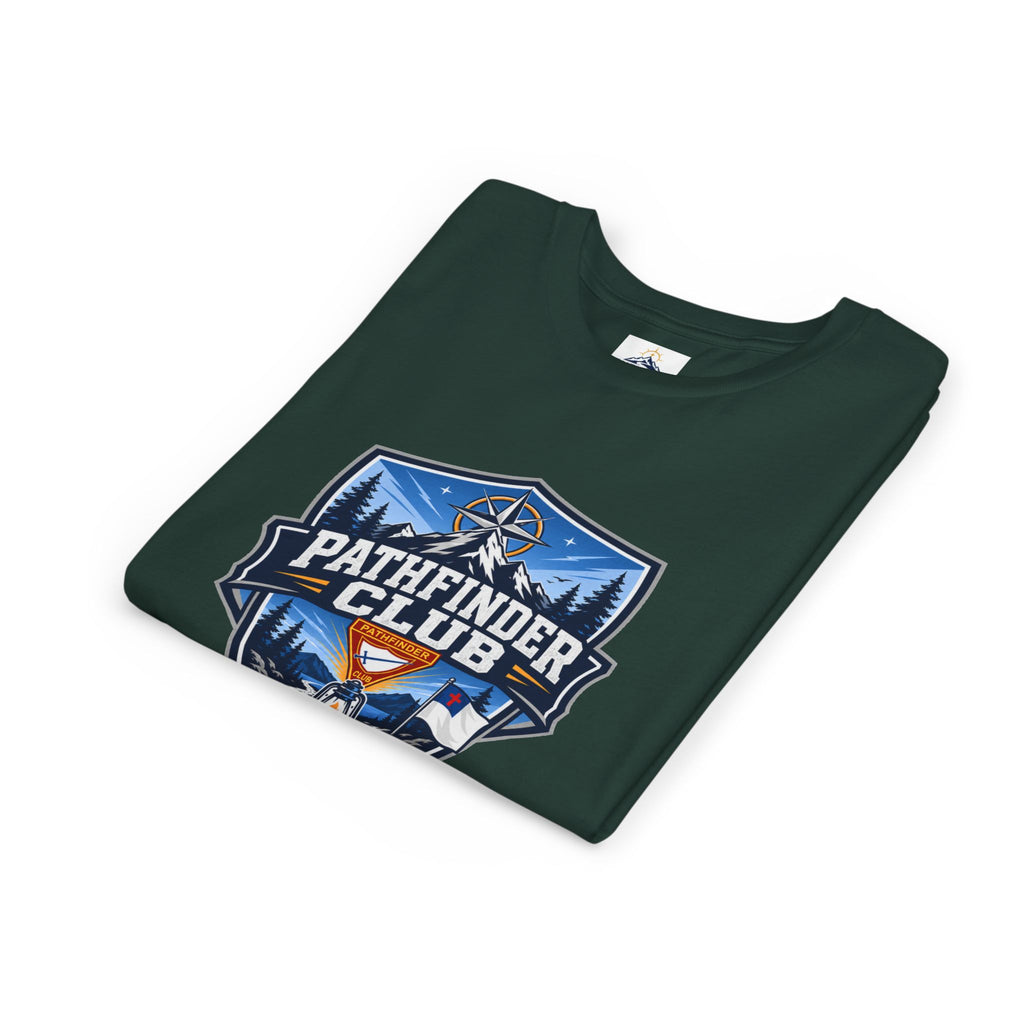 Pathfinder Club Youth T-Shirt | Camping Compass, Campfire, Pine Trees