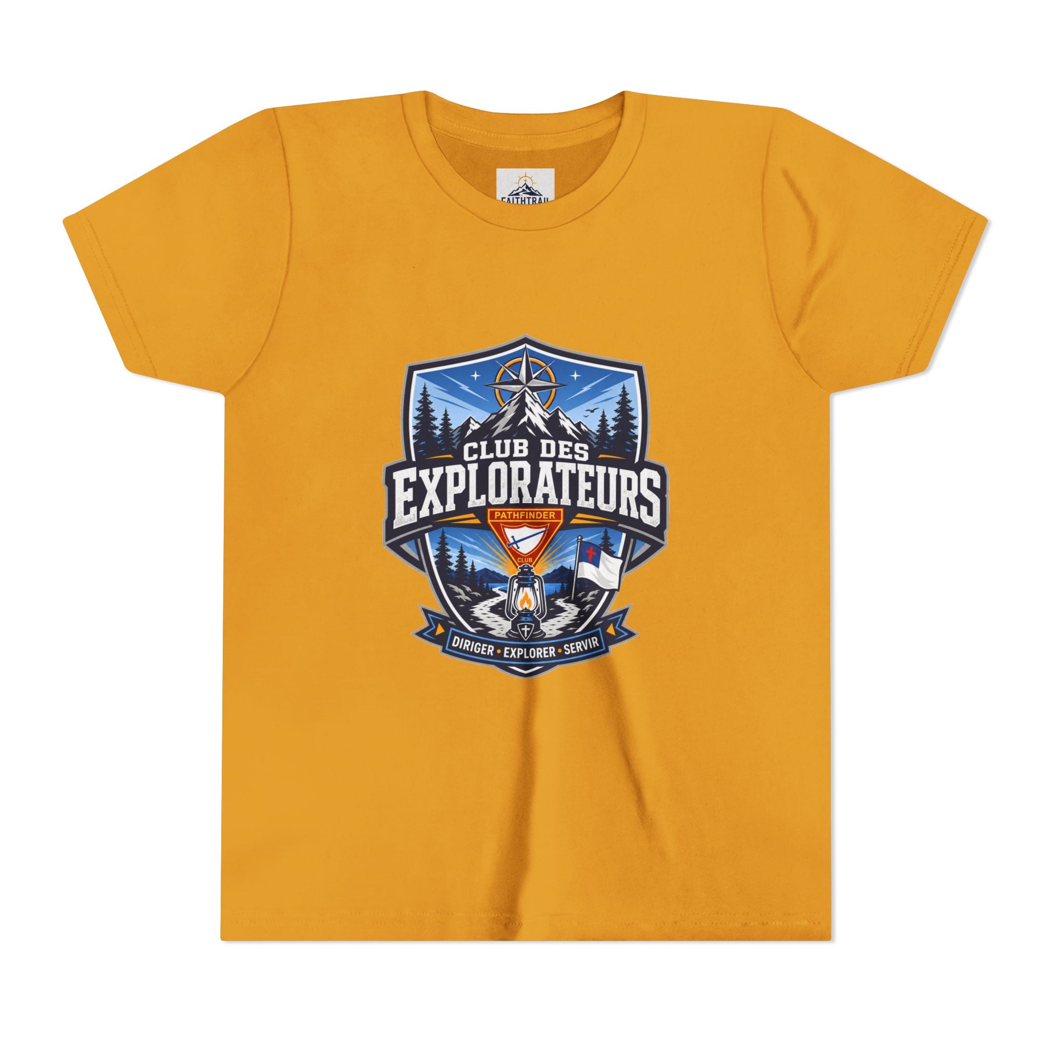 Explorateurs T-shirt pour les jeunes | Compas de camping, feu de camp, pins
