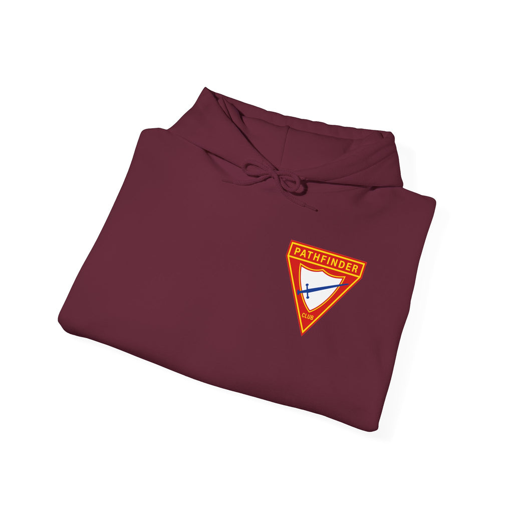 Pathfinder Club Hoodie — Vintage Triangle Patch Logo Hooded Sweatshirt
