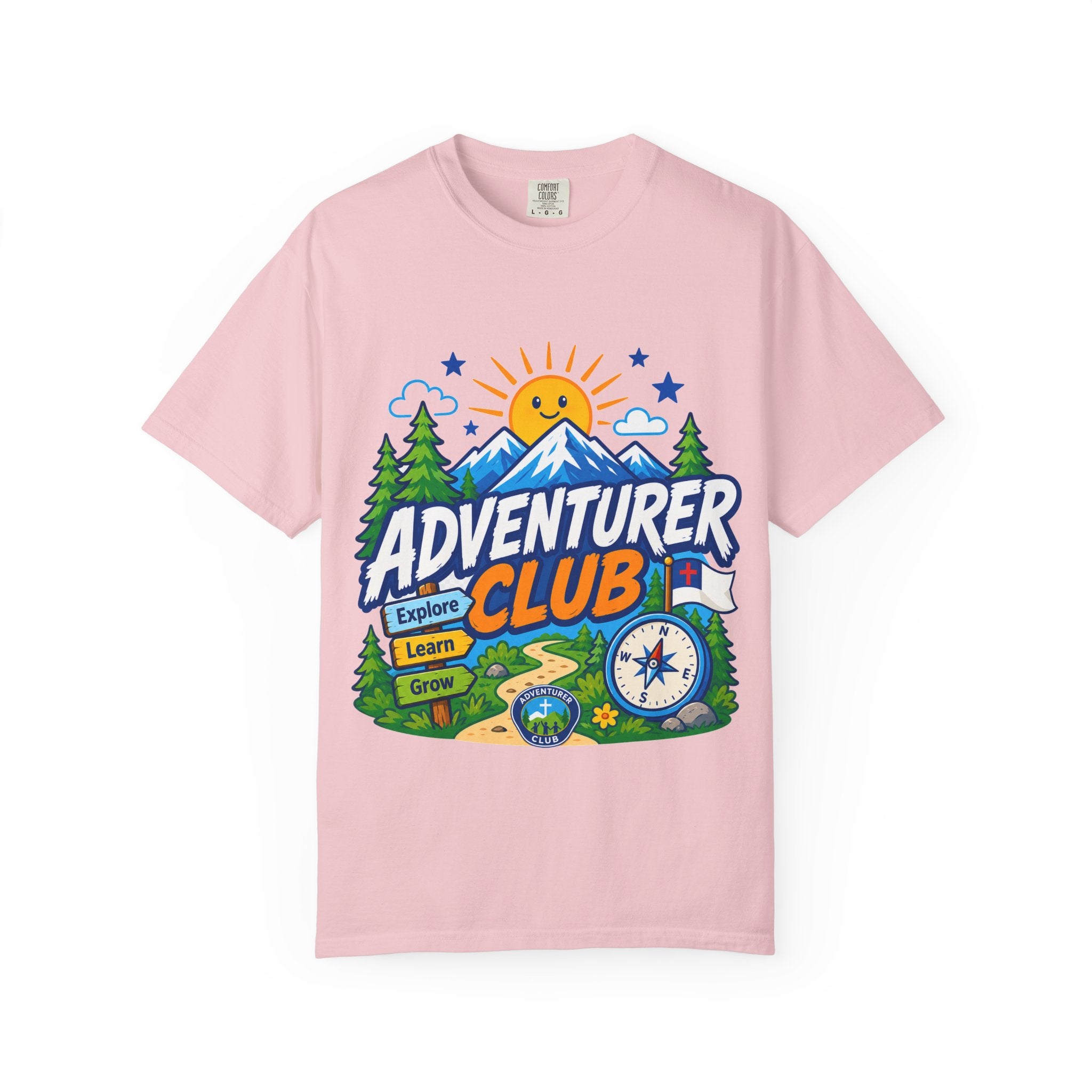 Adventurer Club Adult Unisex T-shirt | Camping Adventure Badge Graphic