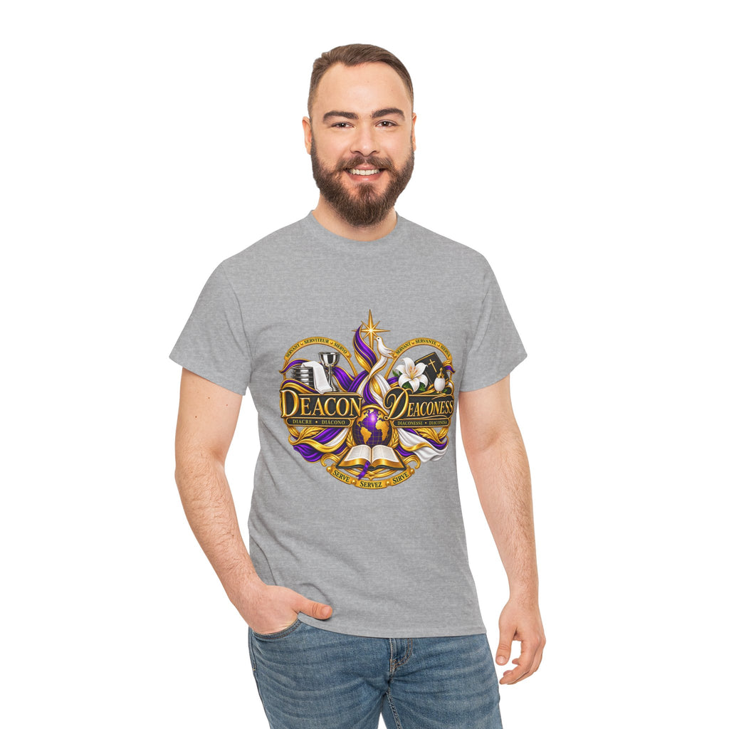Deacon & Deaconess Heart Logo T-Shirt — Church Ministry Tee (Purple & Gold)