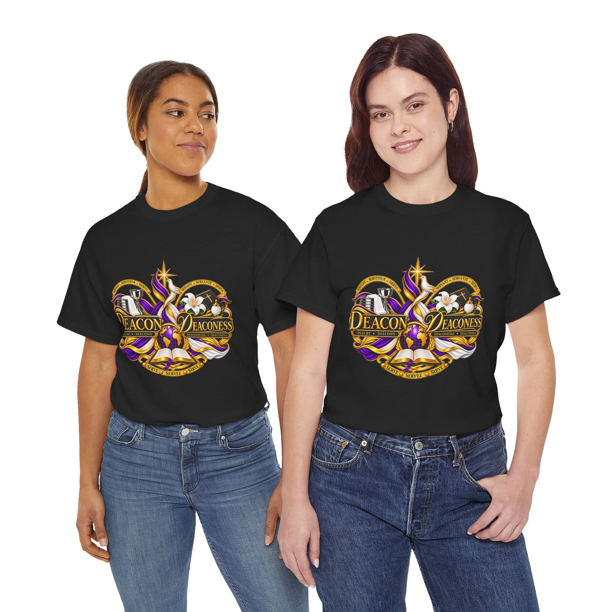 Deacon & Deaconess Heart Logo T-Shirt — Church Ministry Tee (Purple & Gold)