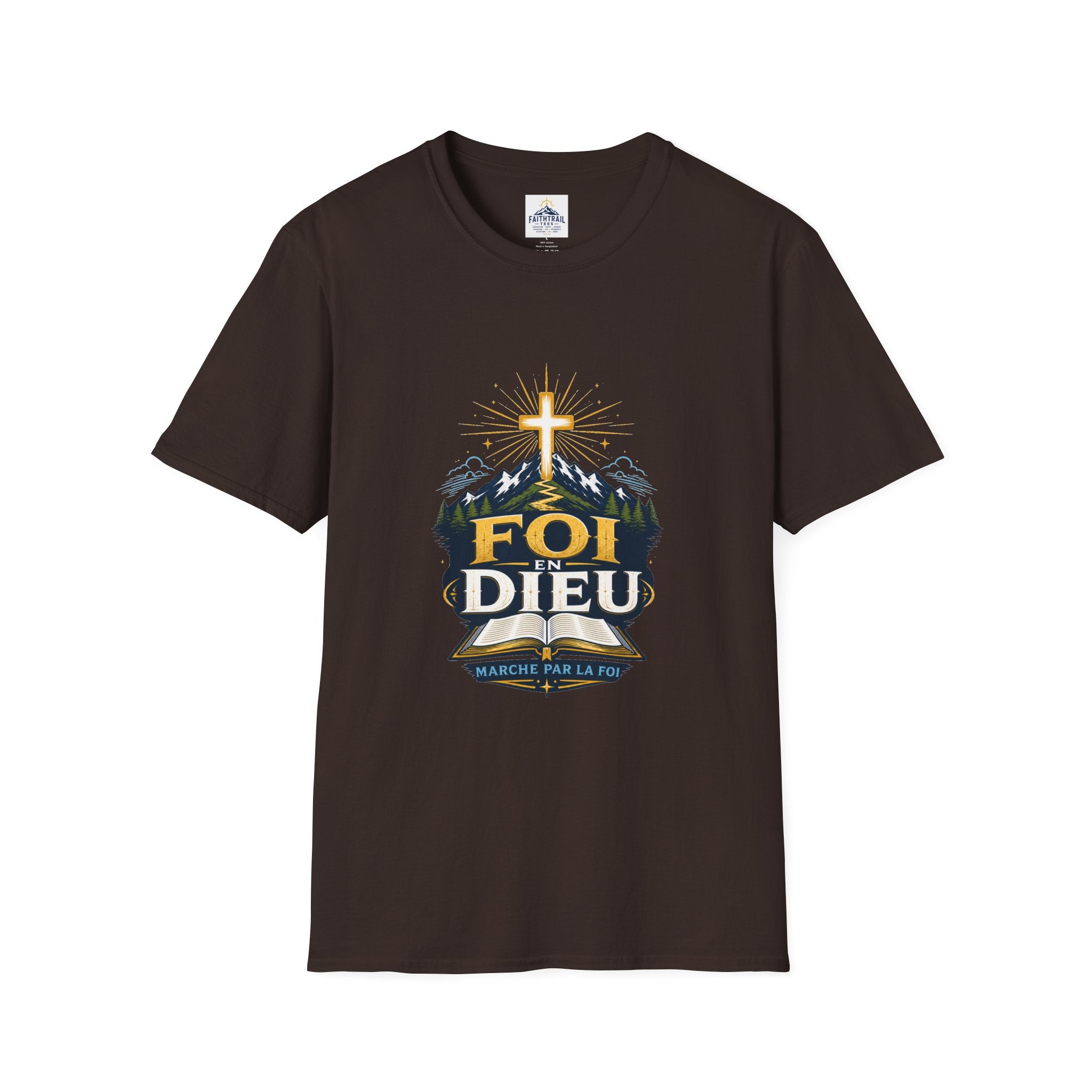 Faith Mountain T‑Shirt — "Foi Dieu" Cross Christian Tee
