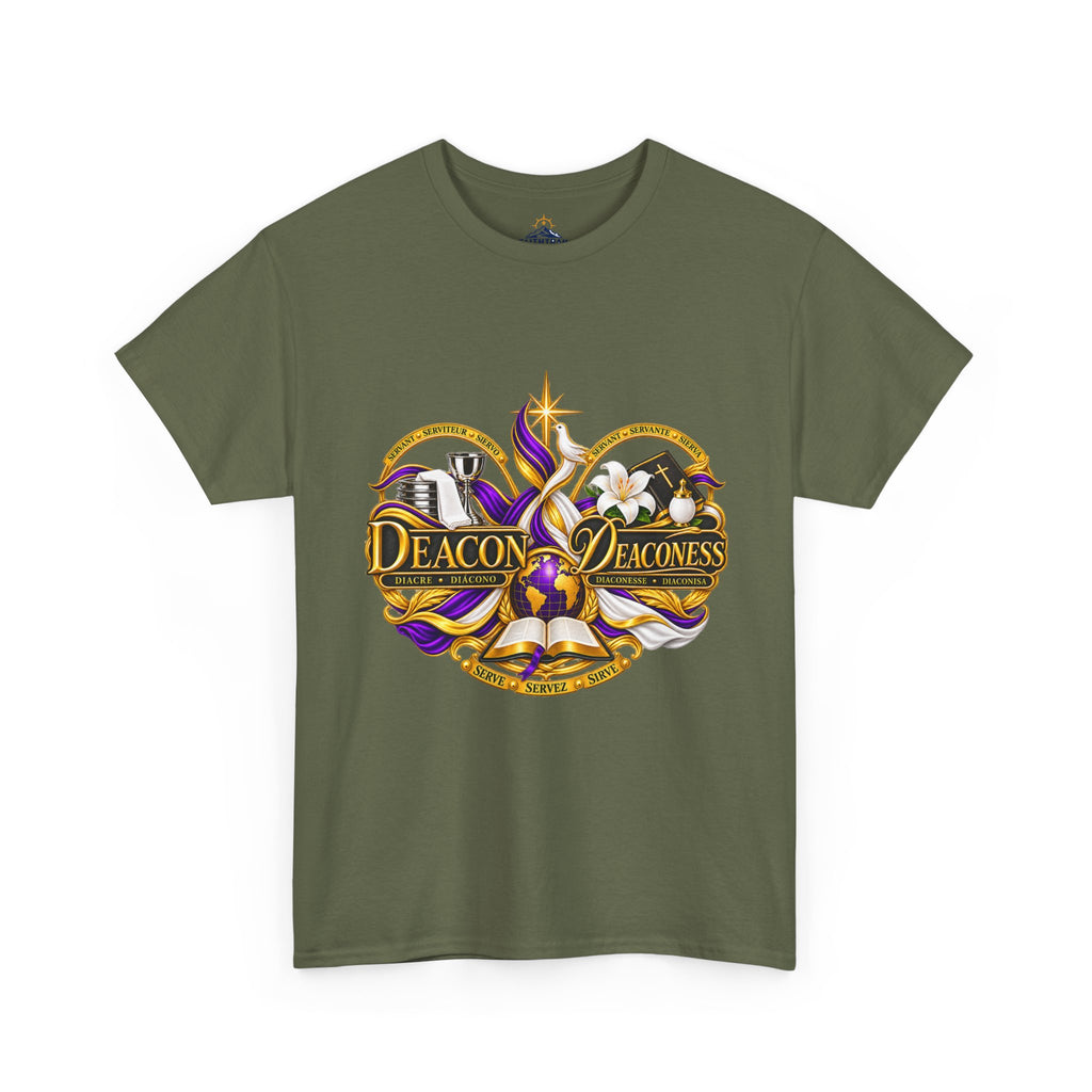 Deacon & Deaconess Heart Logo T-Shirt — Church Ministry Tee (Purple & Gold)