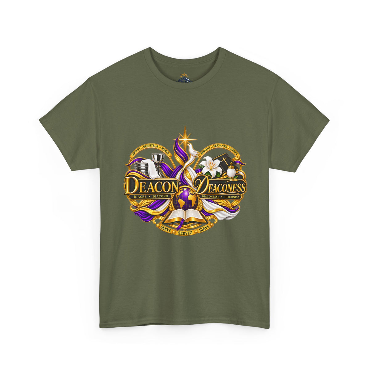 Deacon & Deaconess Heart Logo T-Shirt — Church Ministry Tee (Purple & Gold)