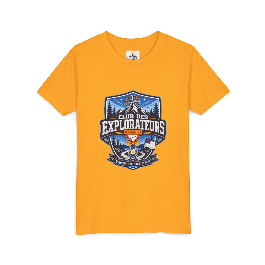 Explorateurs T-shirt pour les jeunes | Compas de camping, feu de camp, pins