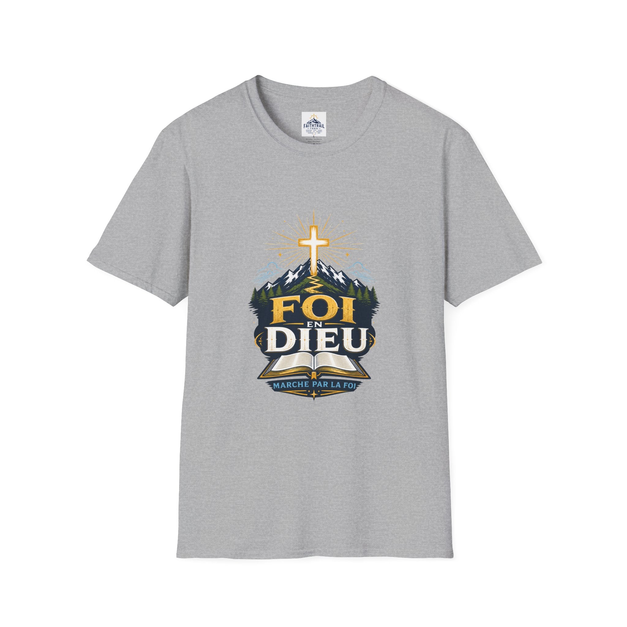 Faith Mountain T‑Shirt — "Foi Dieu" Cross Christian Tee