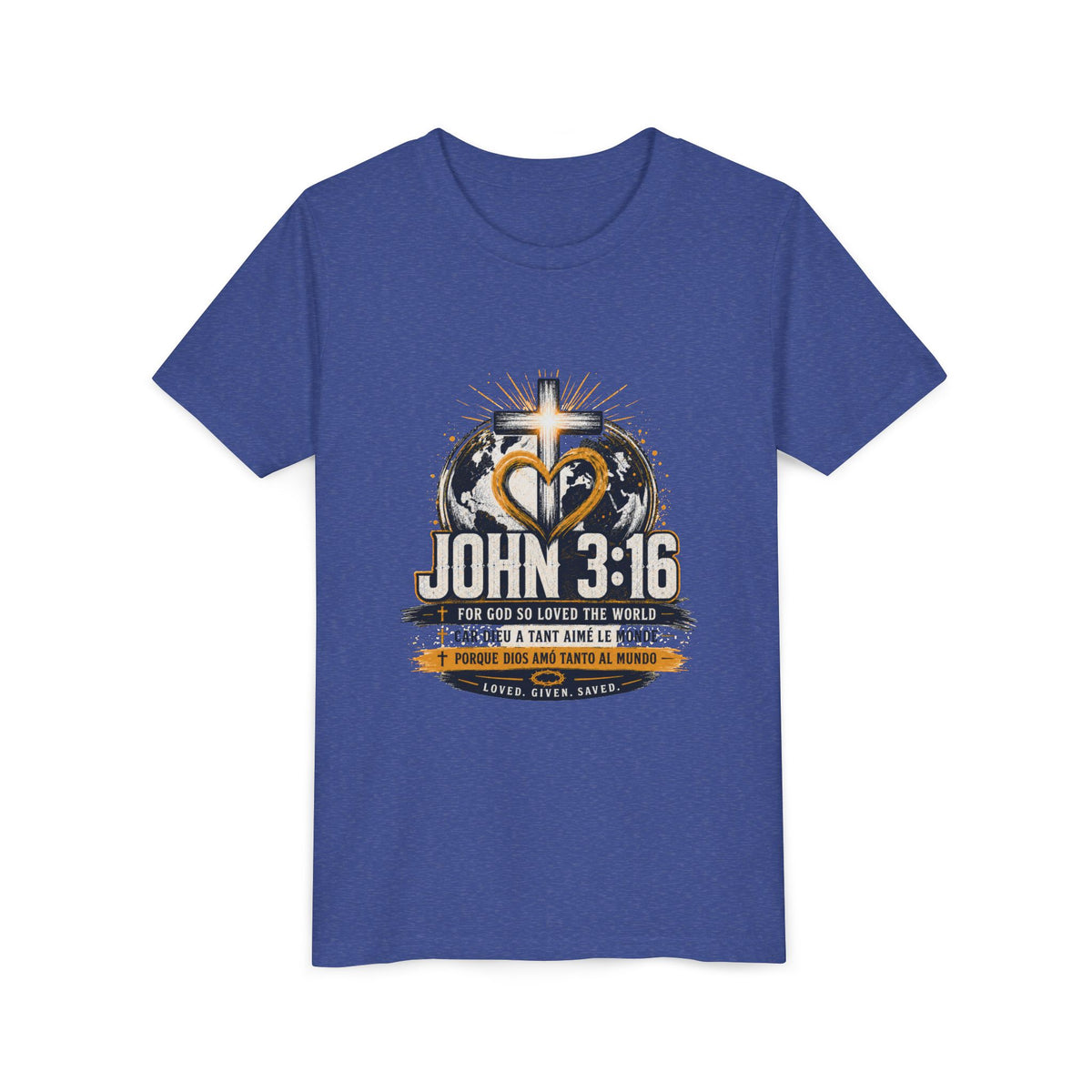 T-shirt pour jeune Jean 3:16 — T-shirt d'inspiration chrétienne pour enfants avec motif croix et globe
