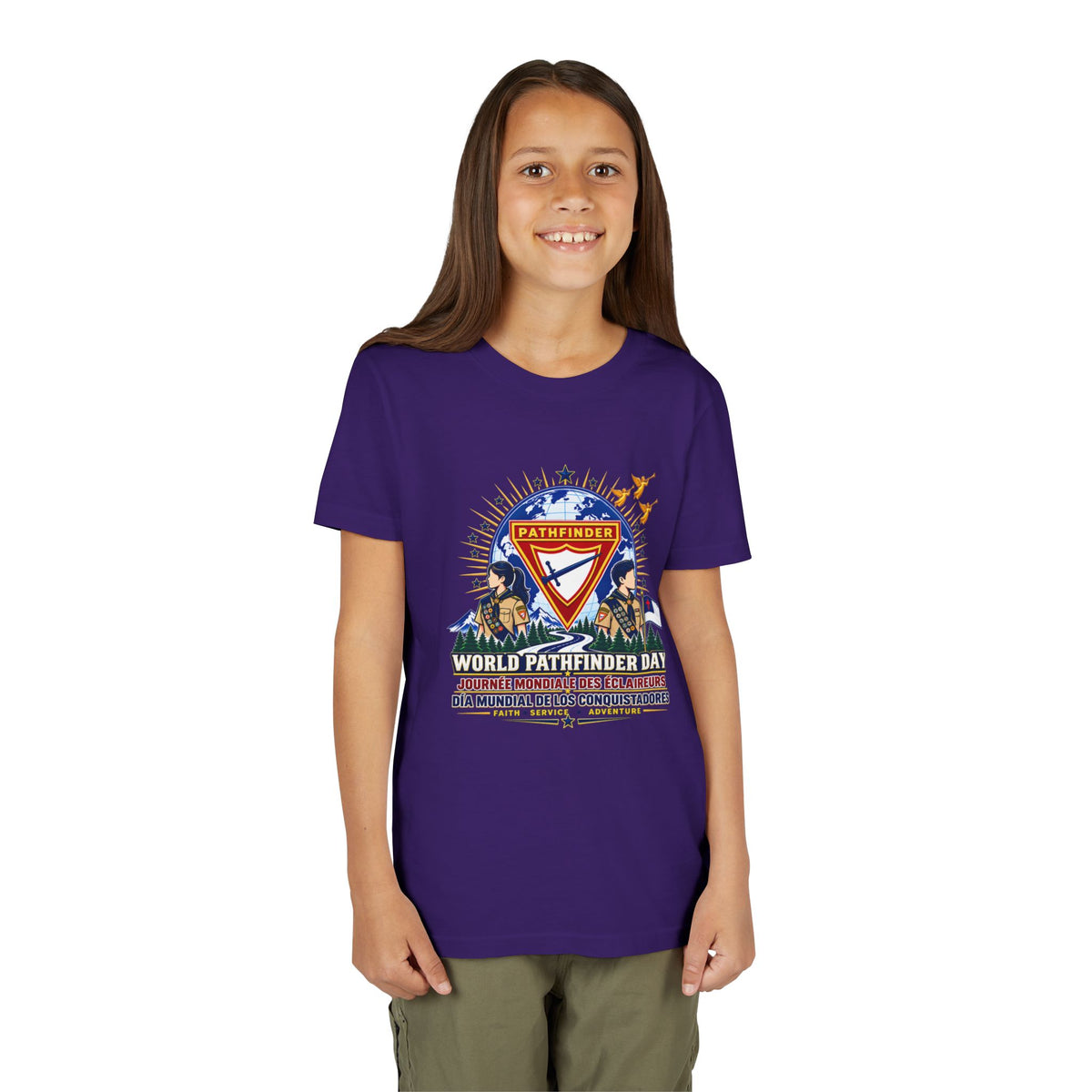 Youth Tee — World Pathfinder Day Badge Graphic (Trilingual)