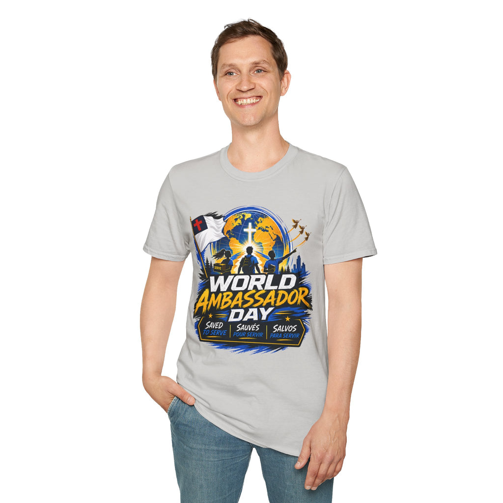 World Ambassador Day Adult Unisex T-Shirt | Christian Faith Cross Globe Design