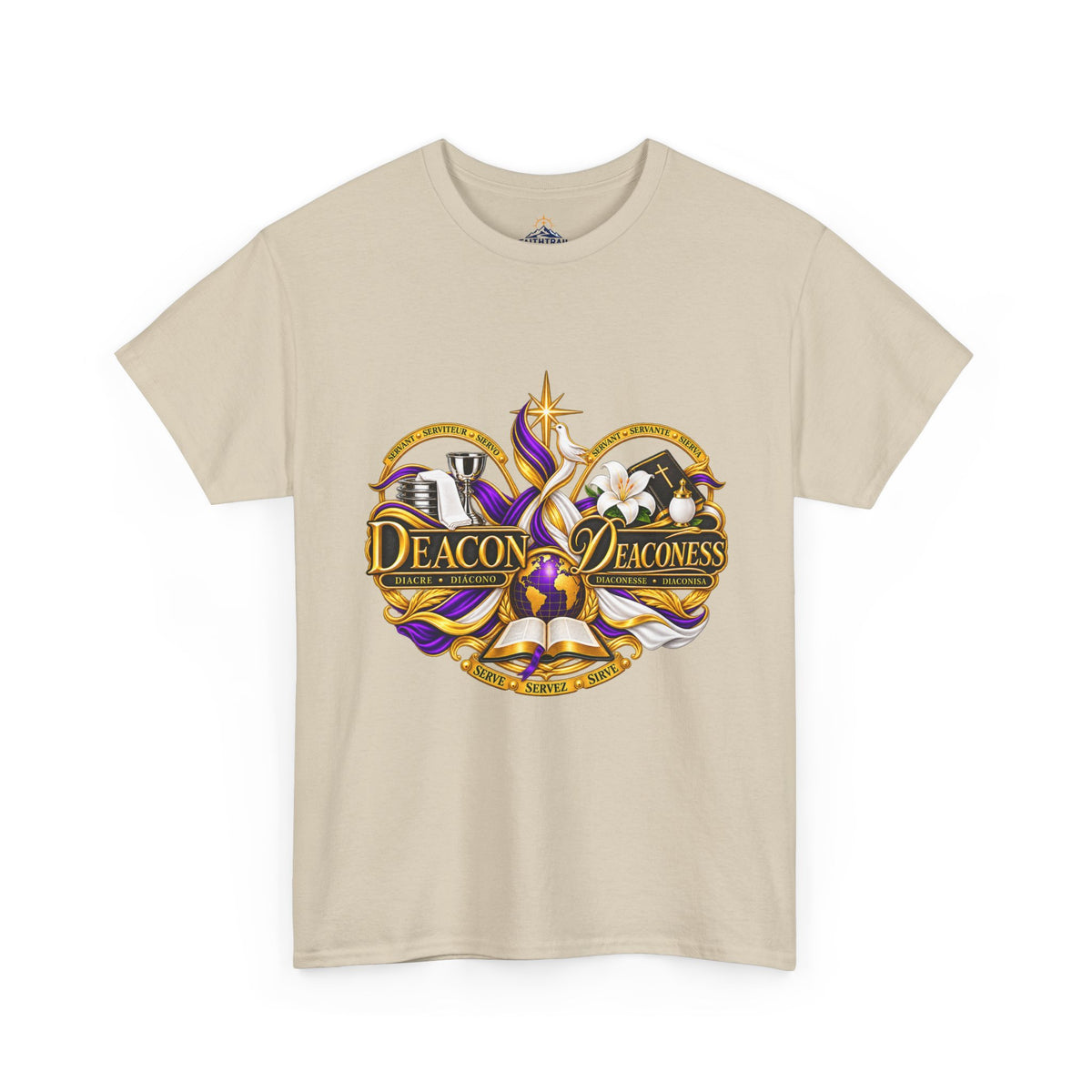 Deacon & Deaconess Heart Logo T-Shirt — Church Ministry Tee (Purple & Gold)