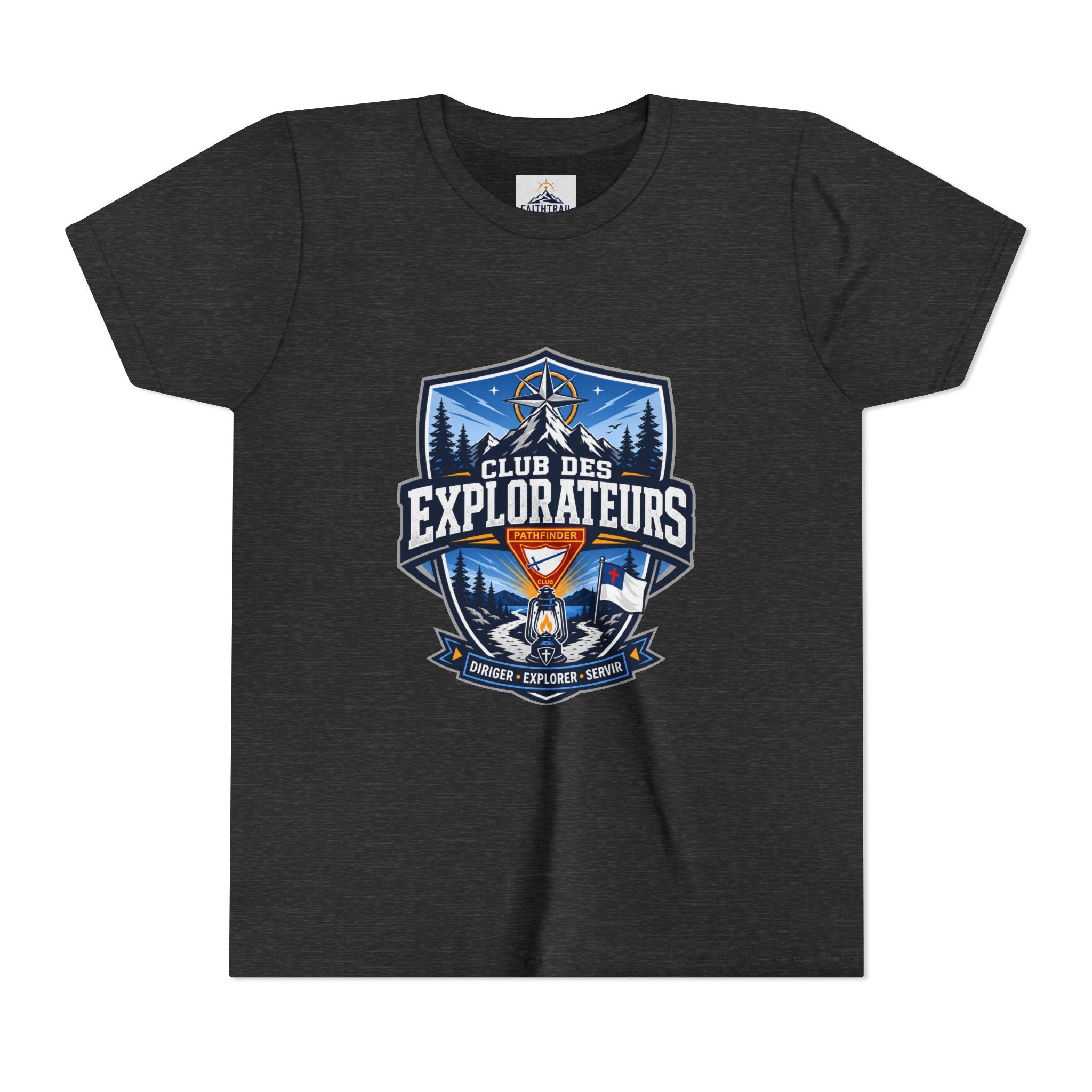 Explorateurs T-shirt pour les jeunes | Compas de camping, feu de camp, pins