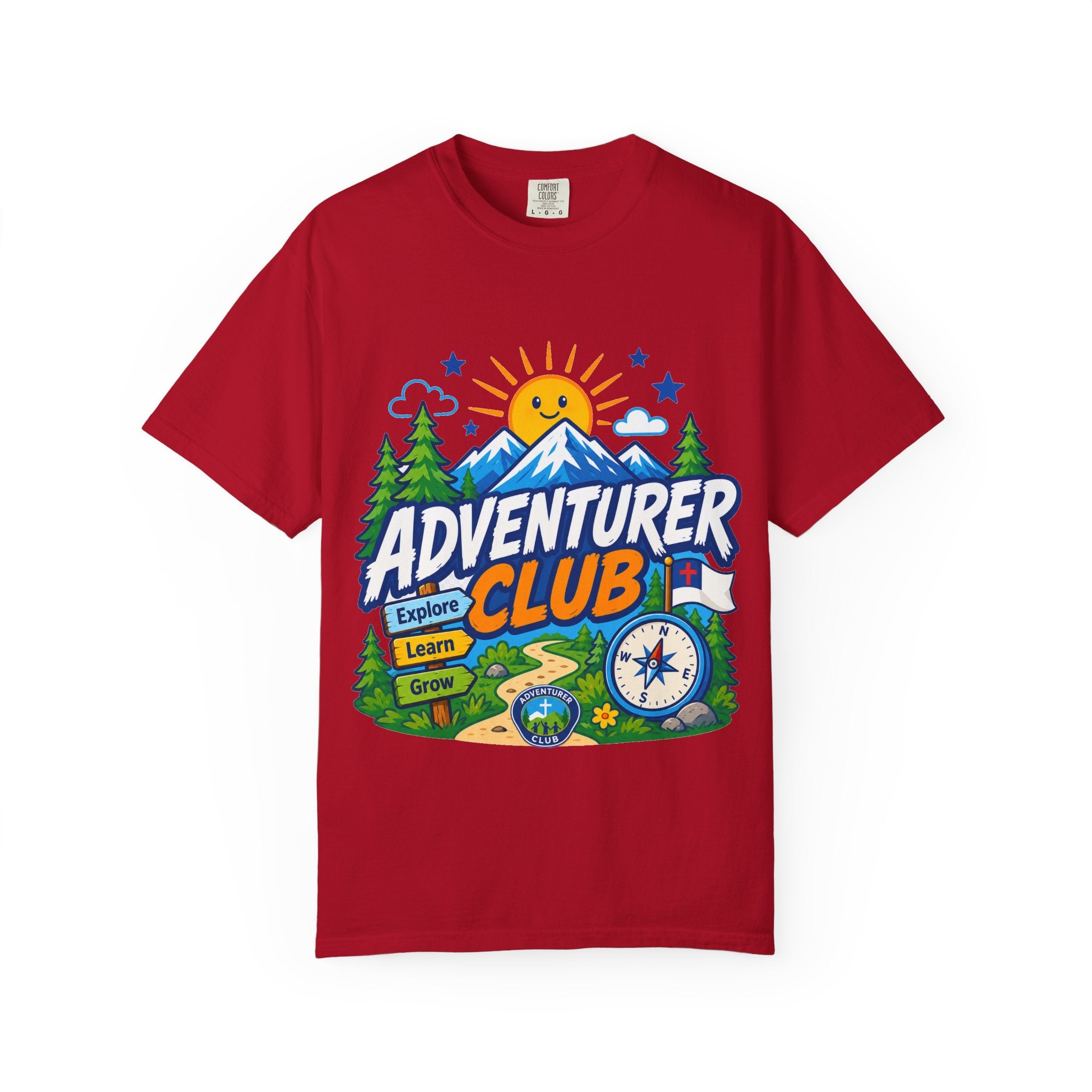 Adventurer Club Adult Unisex T-shirt | Camping Adventure Badge Graphic