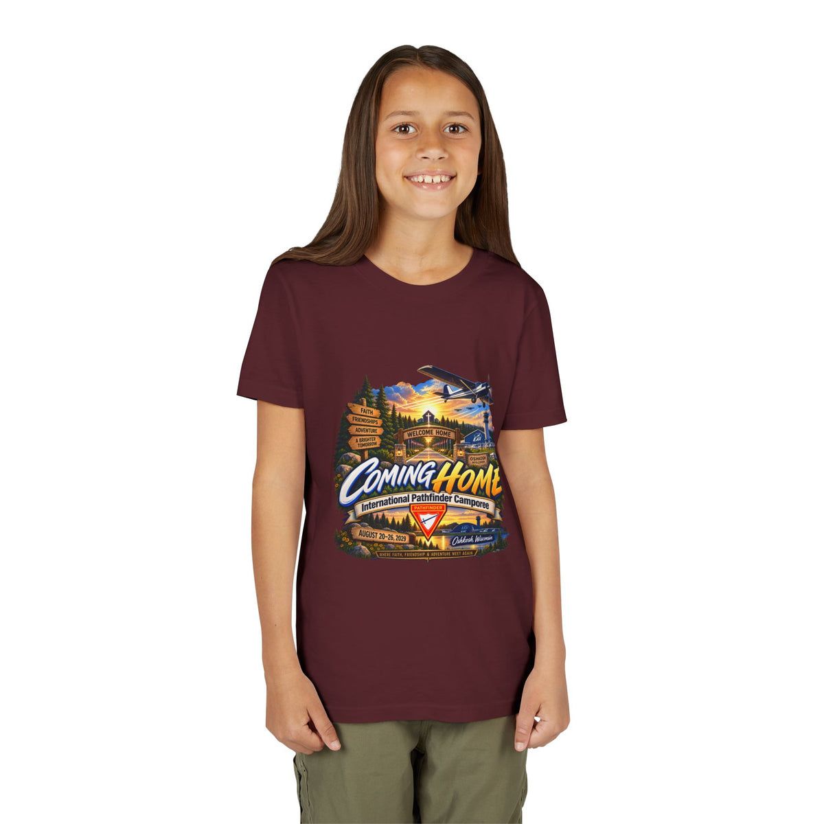 International Pathfinder Camporee - Stand Strong - Osh Kosh T-Shirt/Youth Tee — "Coming Home"