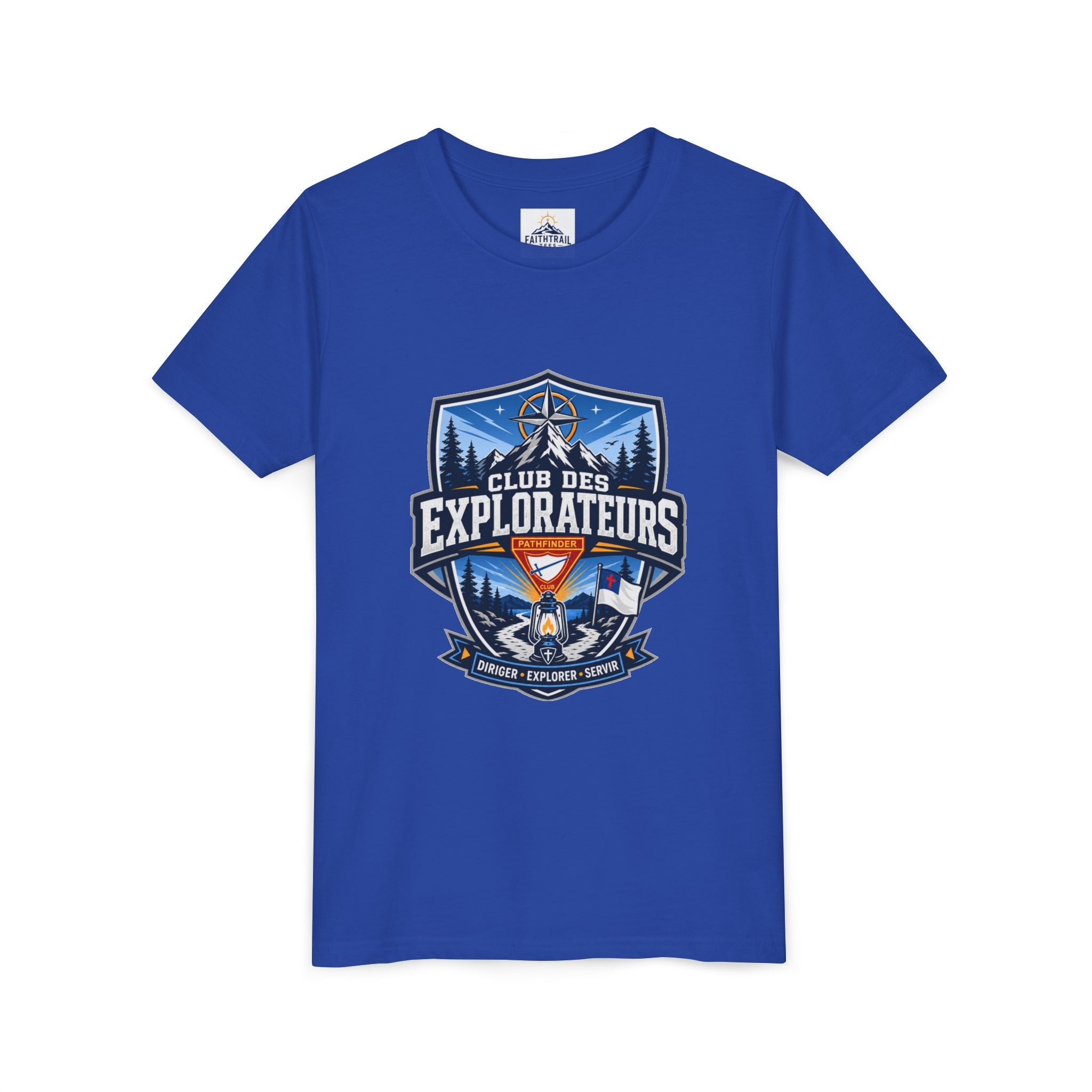 Explorateurs T-shirt pour les jeunes | Compas de camping, feu de camp, pins