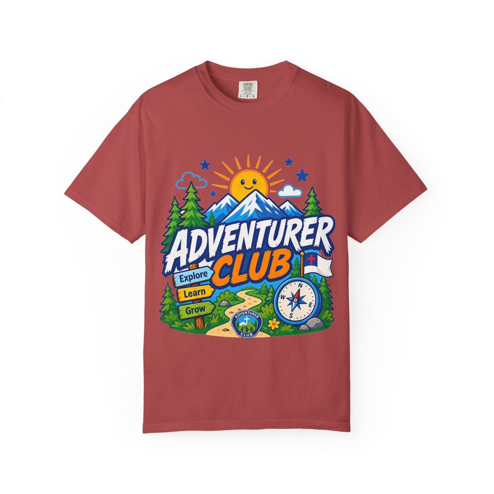 Adventurer Club Adult Unisex T-shirt | Camping Adventure Badge Graphic