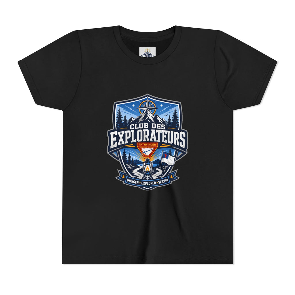 Explorateurs T-shirt pour les jeunes | Compas de camping, feu de camp, pins