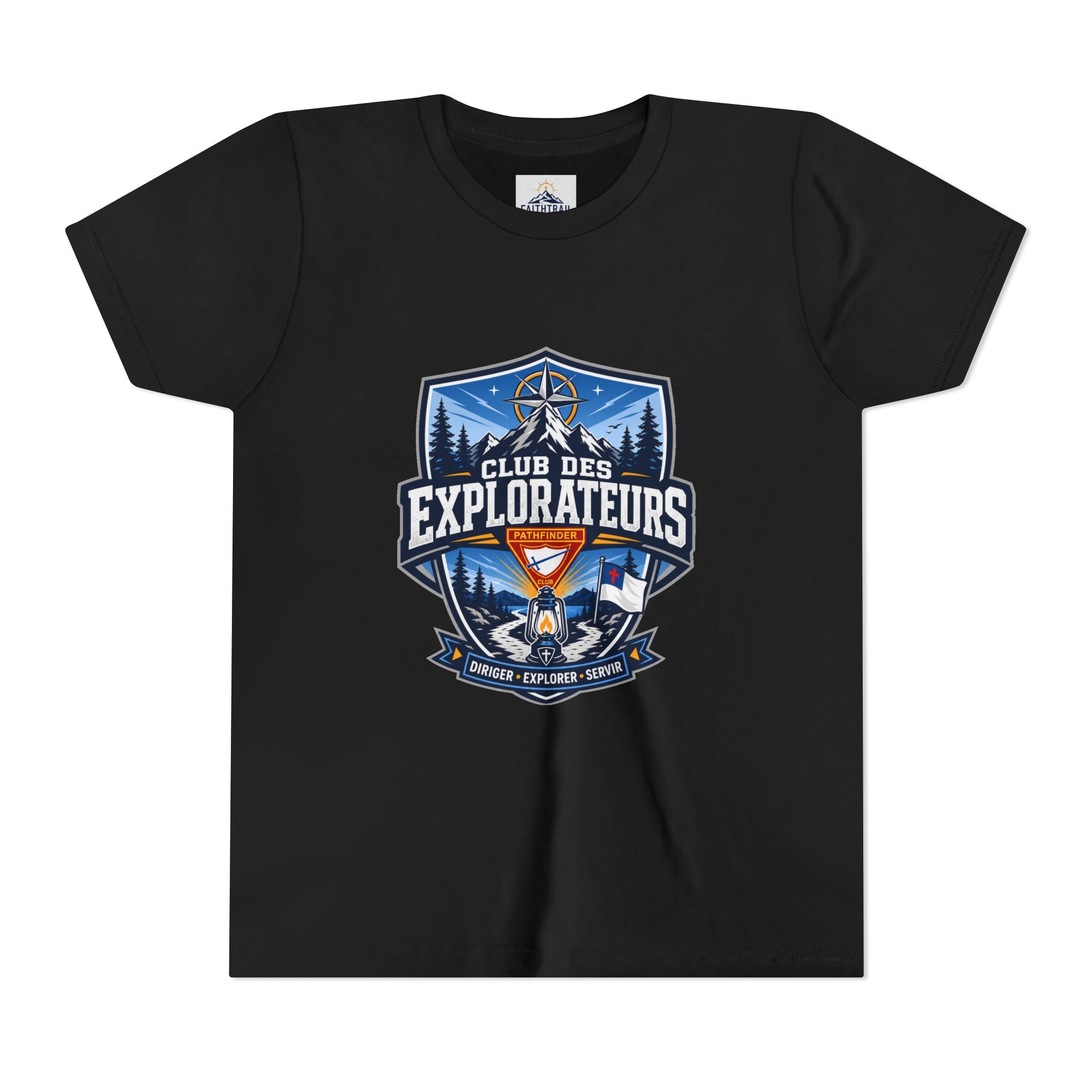 Explorateurs T-shirt pour les jeunes | Compas de camping, feu de camp, pins