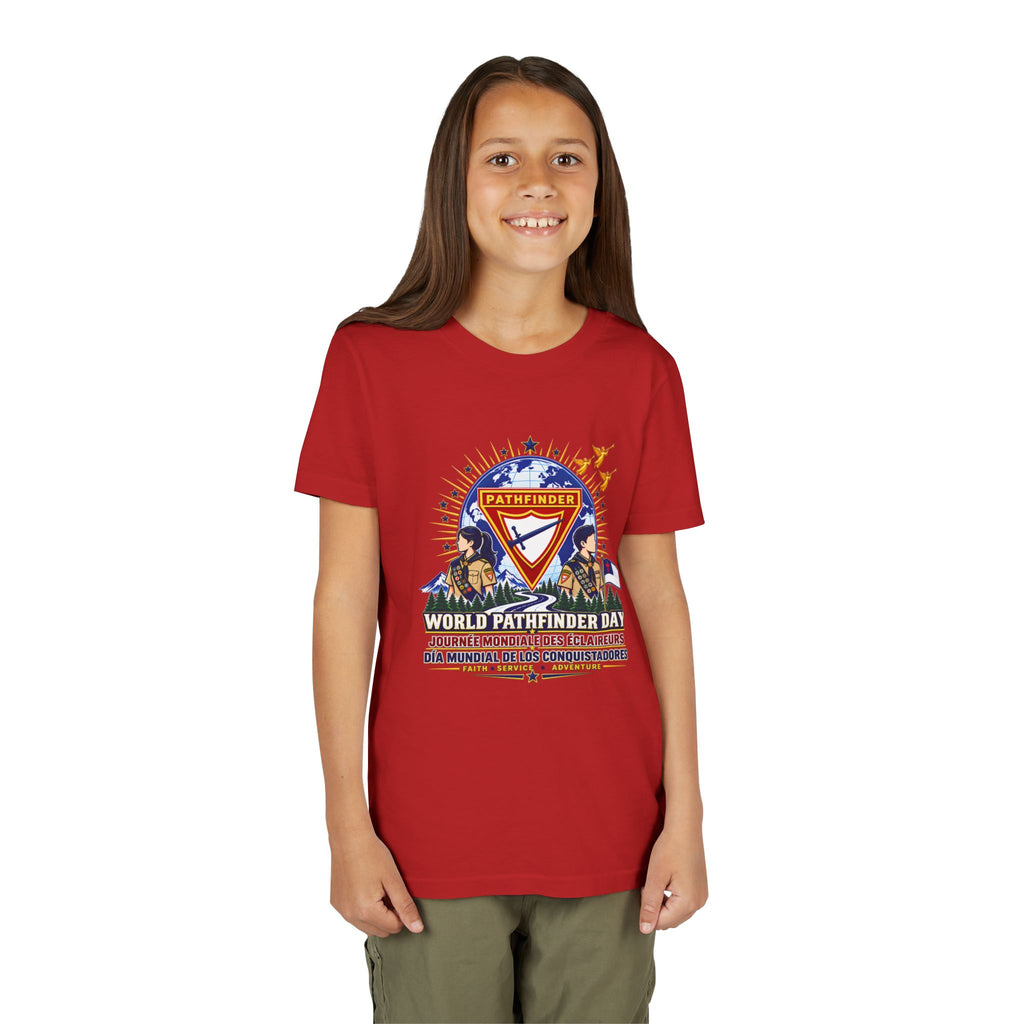 Youth Tee — World Pathfinder Day Badge Graphic (Trilingual)