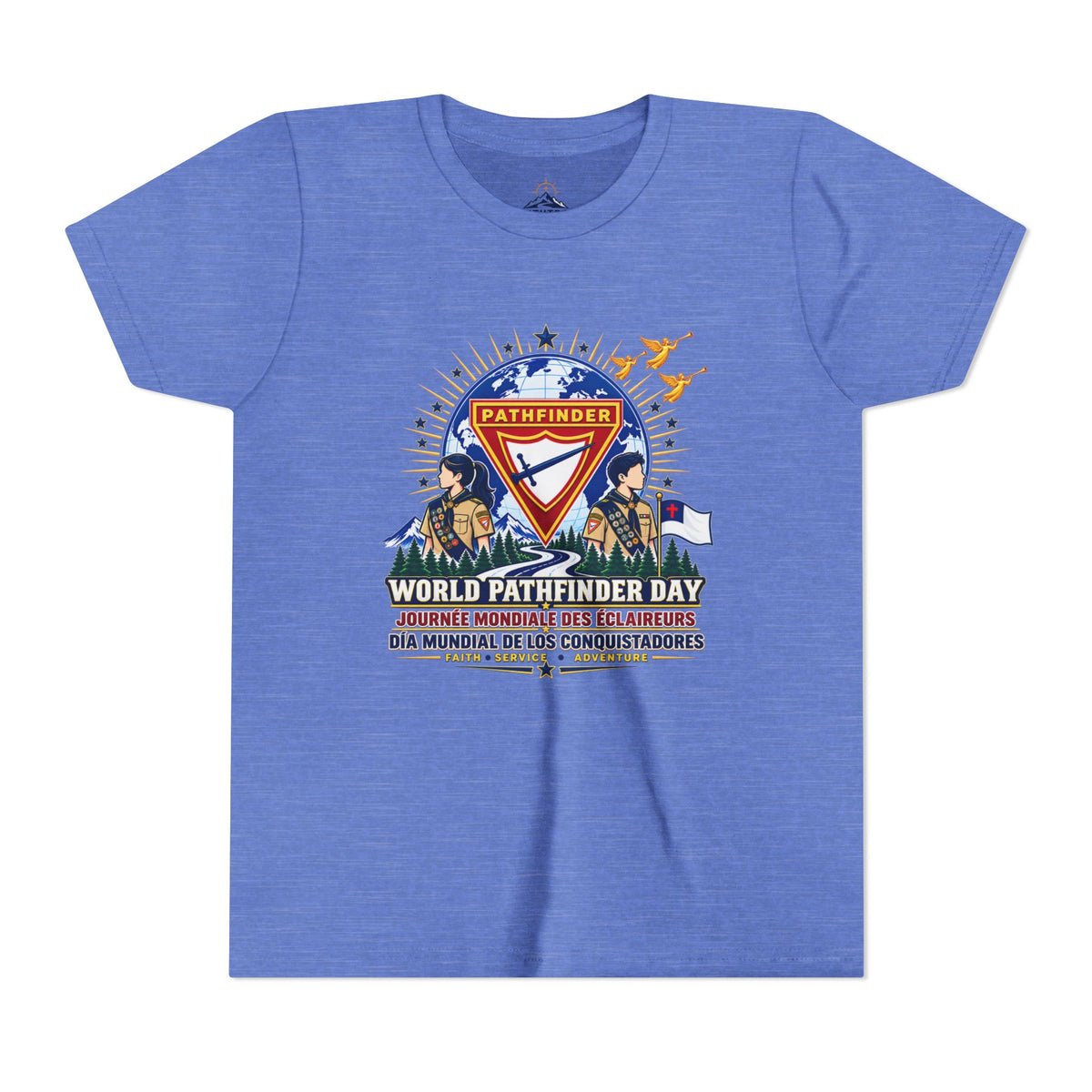 Youth Tee — World Pathfinder Day Badge Graphic (Trilingual)