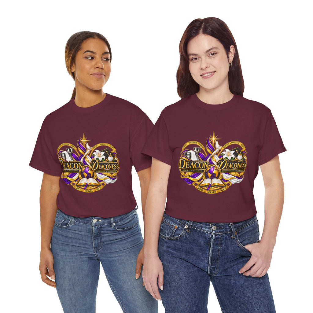 Deacon & Deaconess Heart Logo T-Shirt — Church Ministry Tee (Purple & Gold)