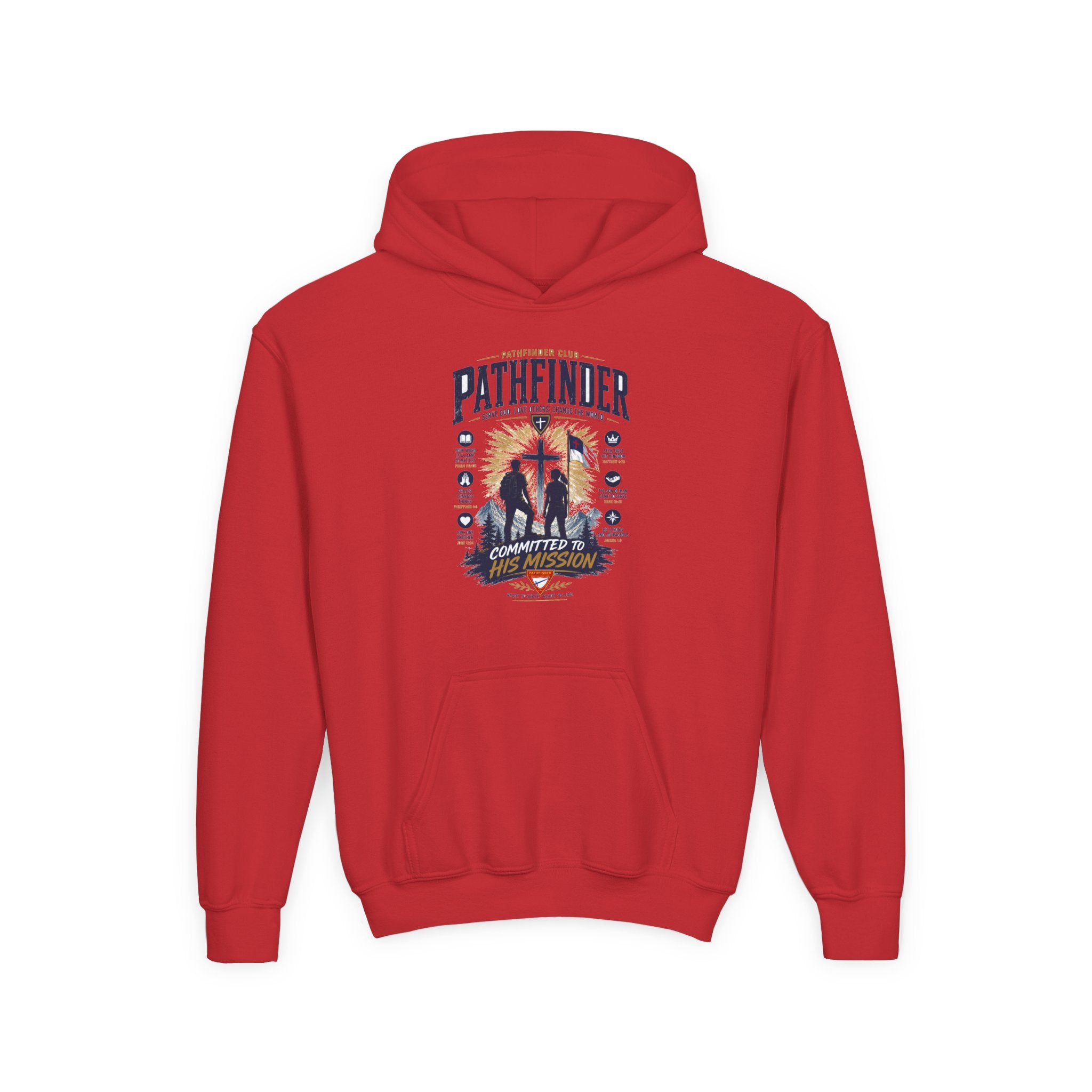 Pathfinder Cross Silhouette youth hoodie | Christian scout adventure design