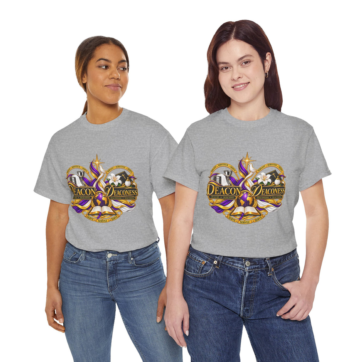 Deacon & Deaconess Heart Logo T-Shirt — Church Ministry Tee (Purple & Gold)