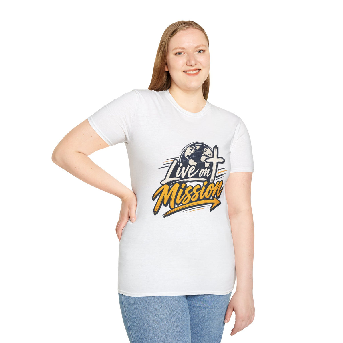 Live on Mission T-Shirt — Inspirational Christian Faith Tee with Globe & Cross Design