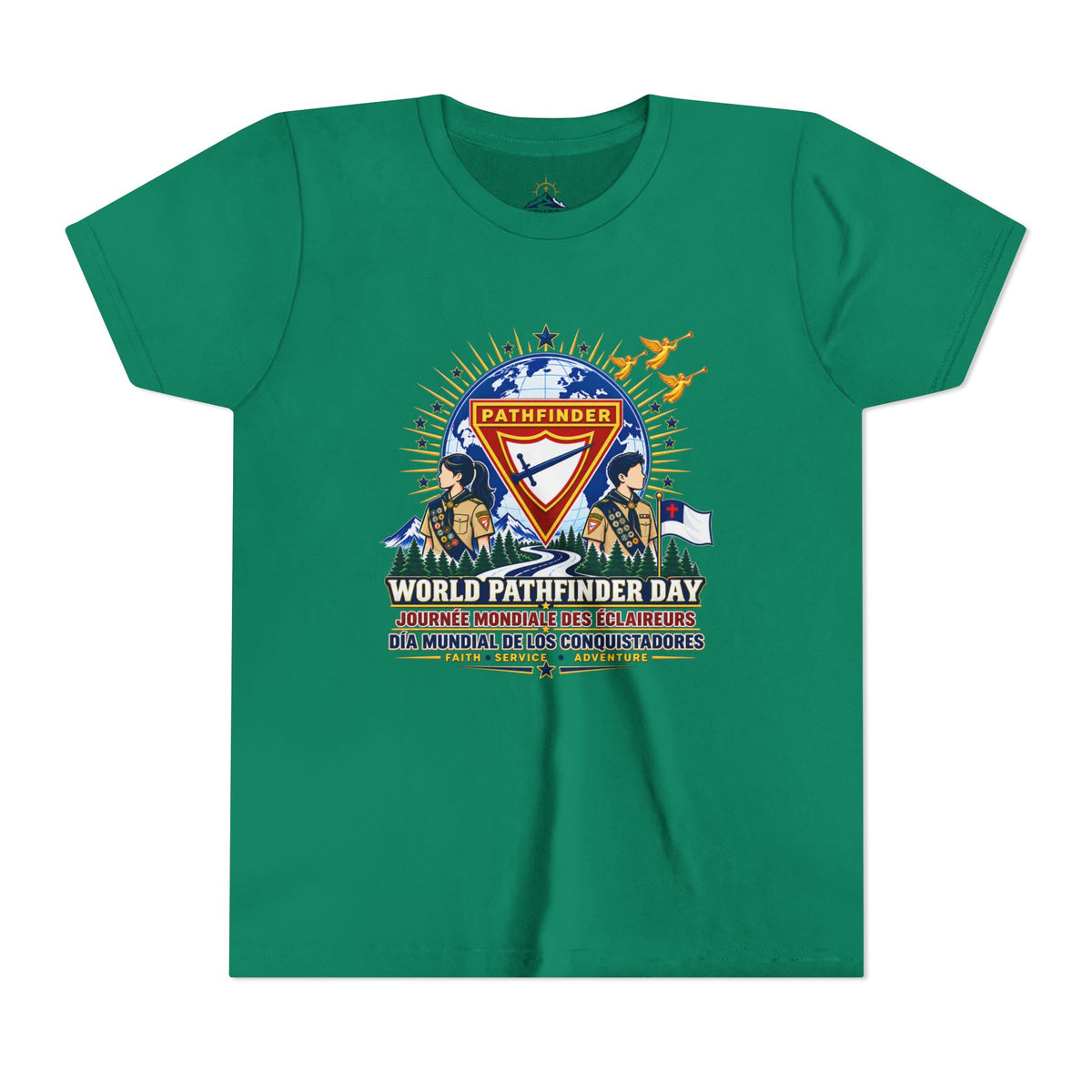 Youth Tee — World Pathfinder Day Badge Graphic (Trilingual)