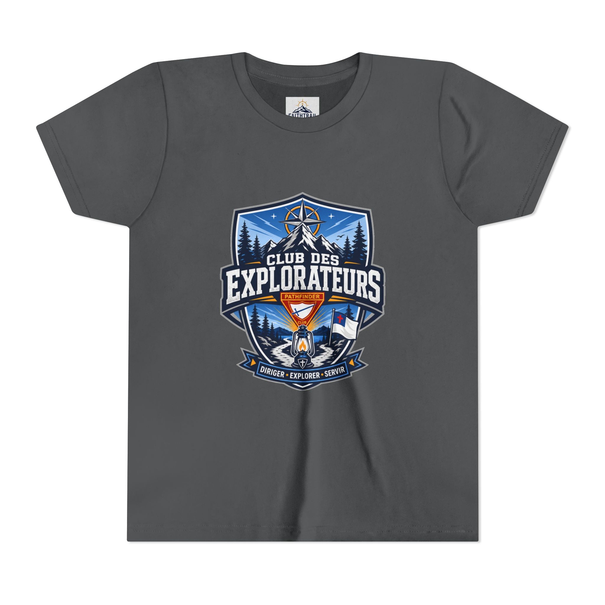 Explorateurs T-shirt pour les jeunes | Compas de camping, feu de camp, pins