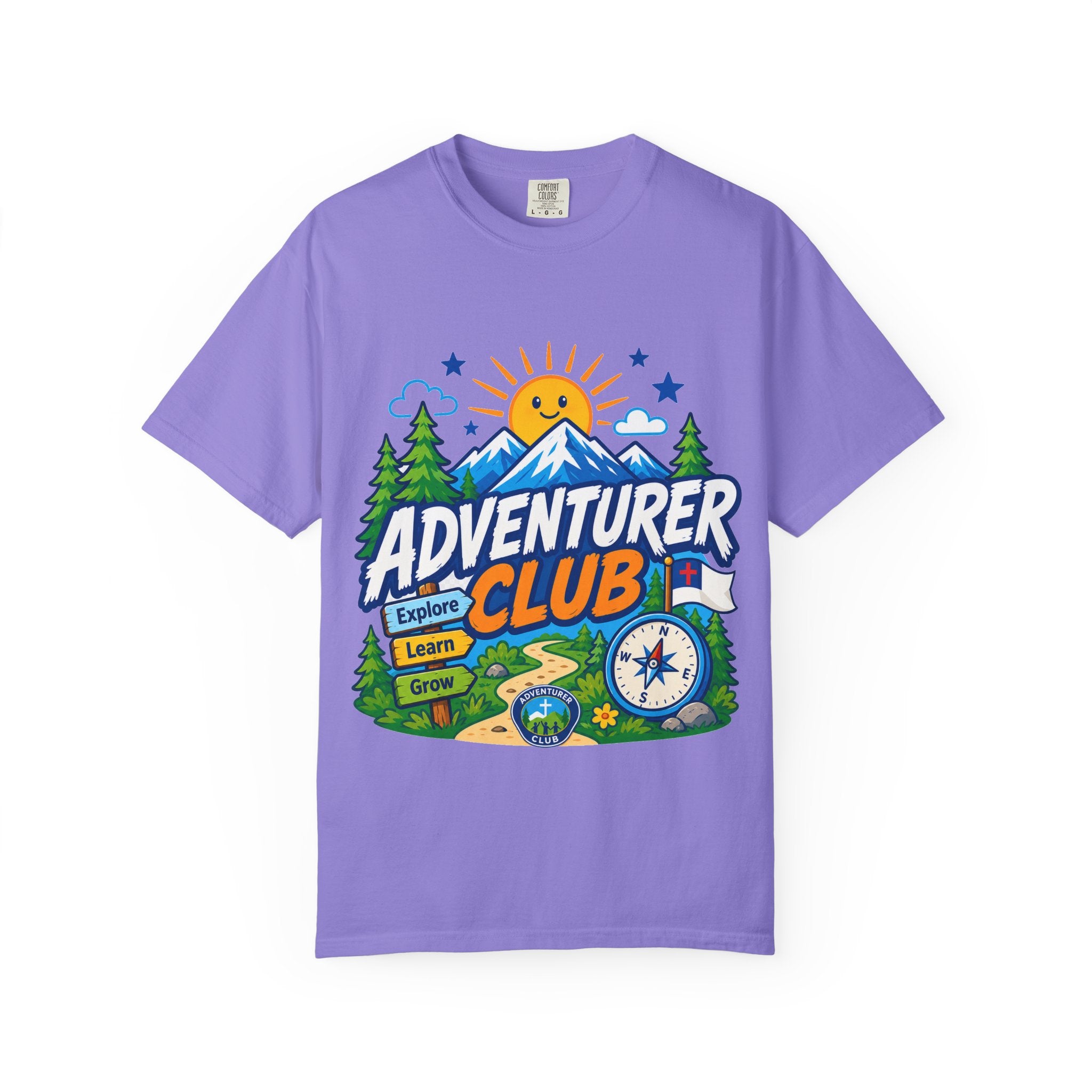 Adventurer Club Adult Unisex T-shirt | Camping Adventure Badge Graphic