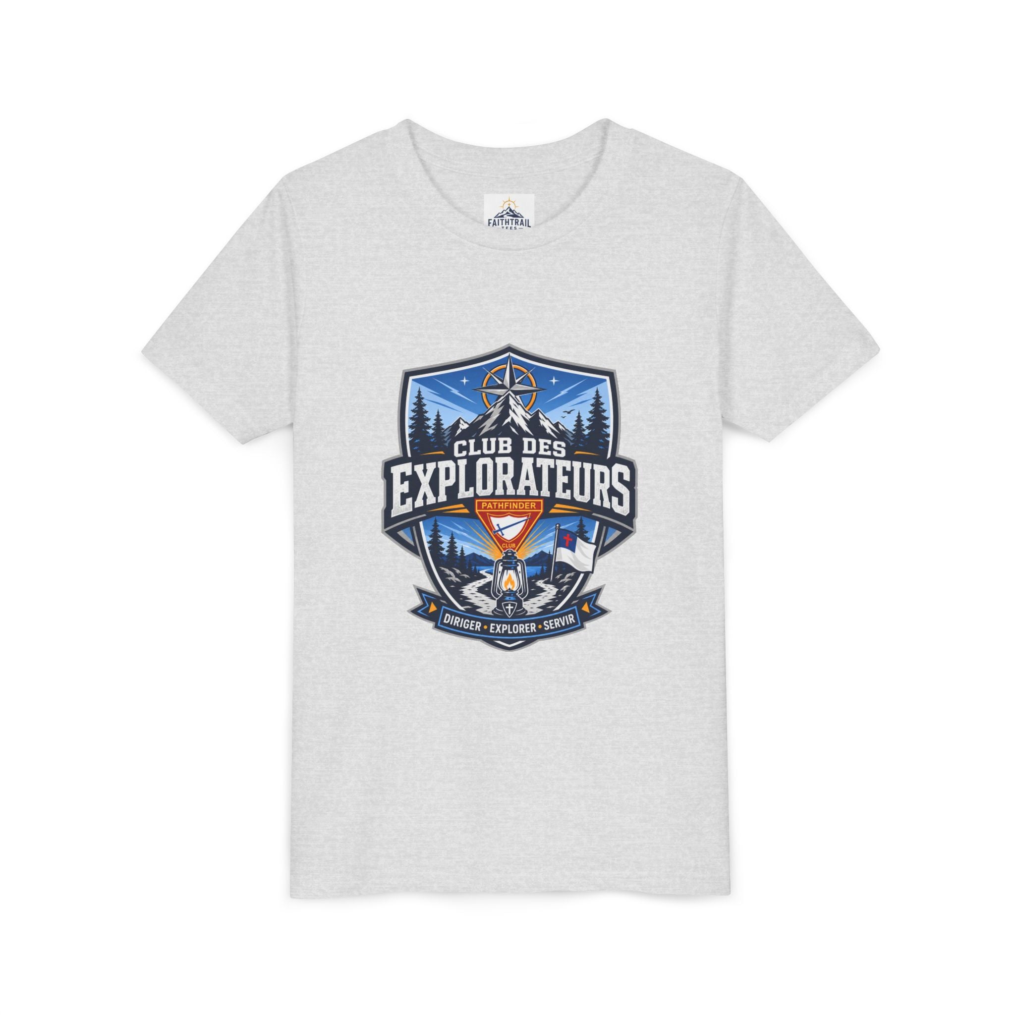 Explorateurs T-shirt pour les jeunes | Compas de camping, feu de camp, pins