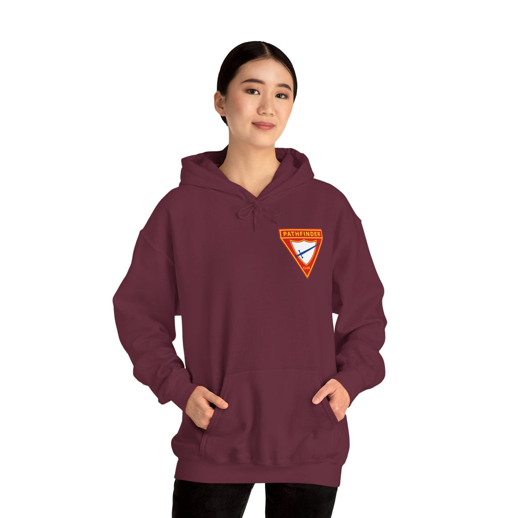 Pathfinder Club Hoodie — Vintage Triangle Patch Logo Hooded Sweatshirt
