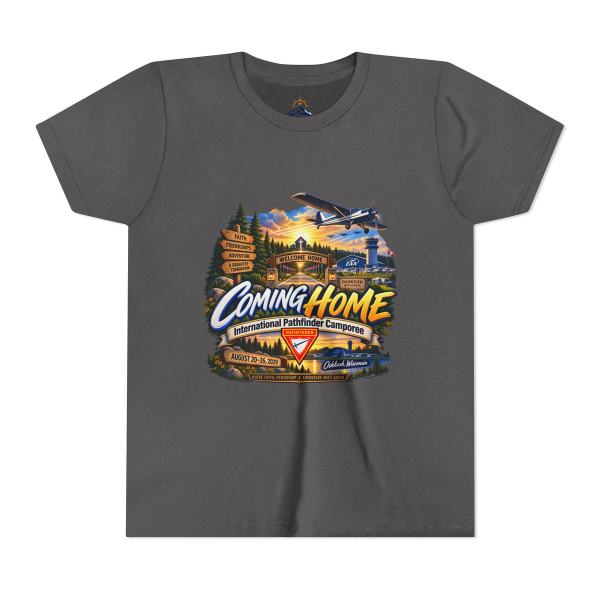 International Pathfinder Camporee - Stand Strong - Osh Kosh T-Shirt/Youth Tee — "Coming Home"