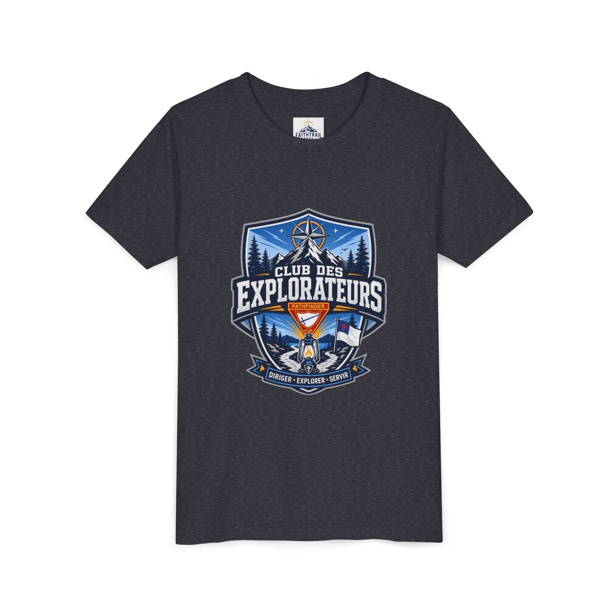 Explorateurs T-shirt pour les jeunes | Compas de camping, feu de camp, pins