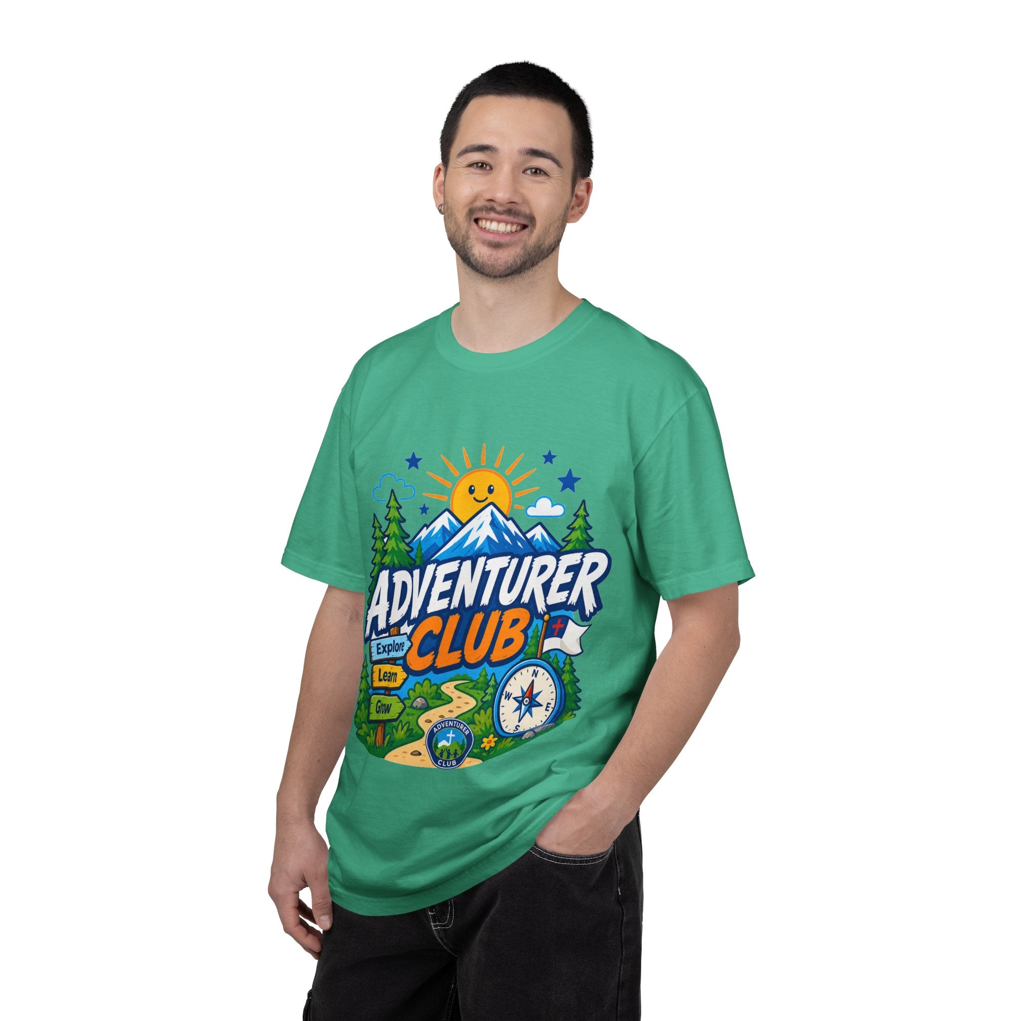 Adventurer Club Adult Unisex T-shirt | Camping Adventure Badge Graphic