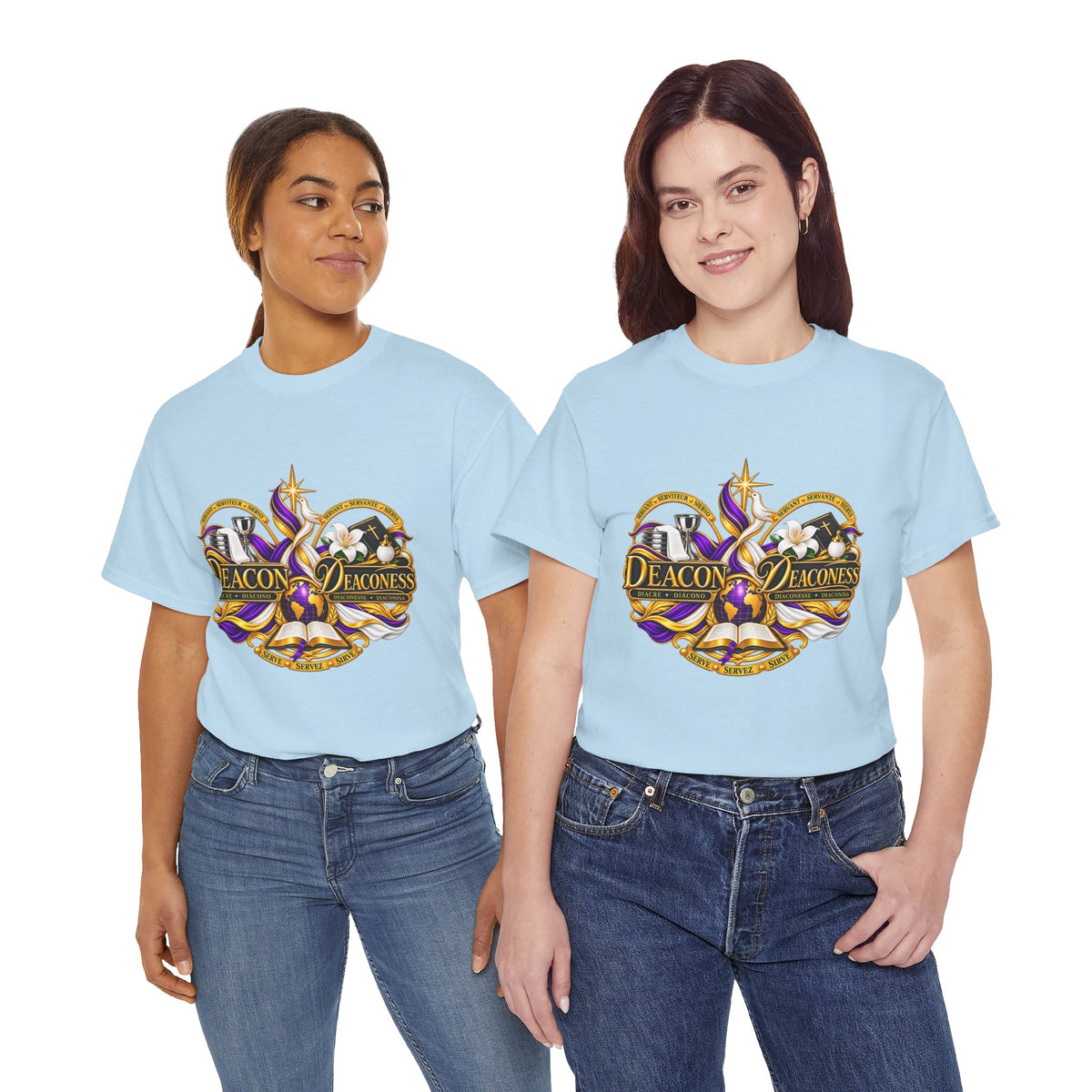Deacon & Deaconess Heart Logo T-Shirt — Church Ministry Tee (Purple & Gold)