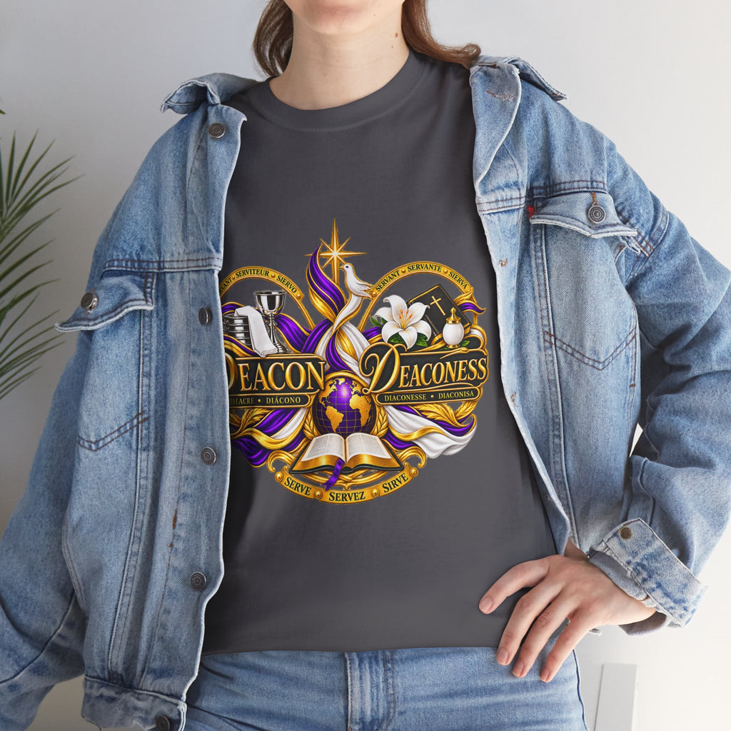 Deacon & Deaconess Heart Logo T-Shirt — Church Ministry Tee (Purple & Gold)