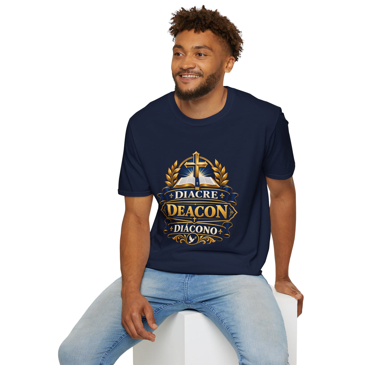 Deacon Faith T-Shirt — 'Diacre' Church Cross & Bible Emblem