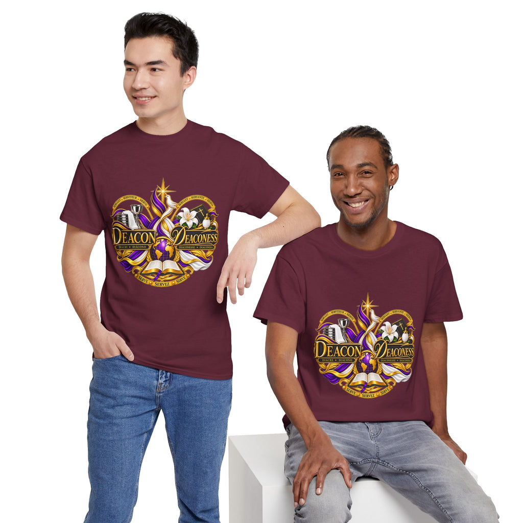 Deacon & Deaconess Heart Logo T-Shirt — Church Ministry Tee (Purple & Gold)