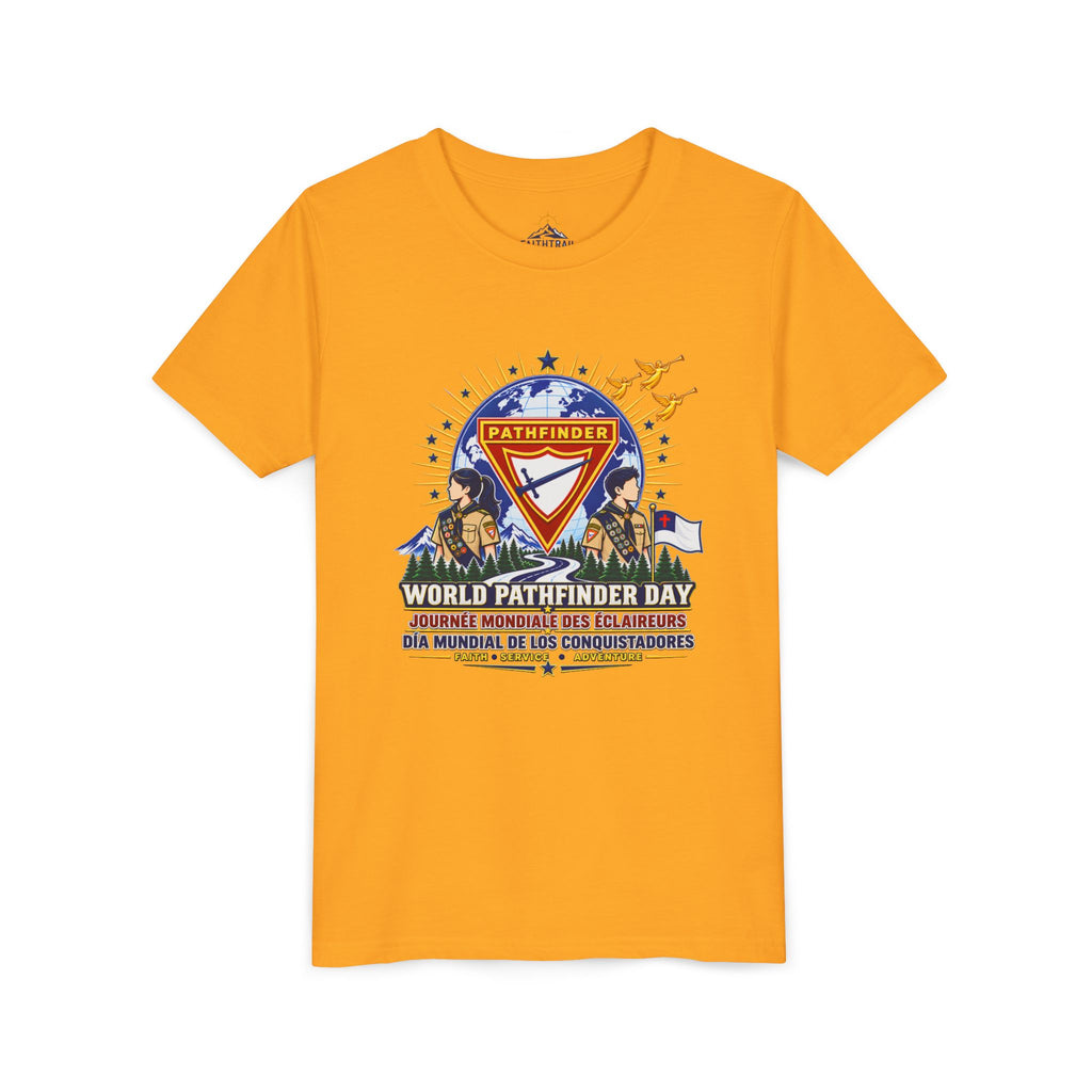 Youth Tee — World Pathfinder Day Badge Graphic (Trilingual)