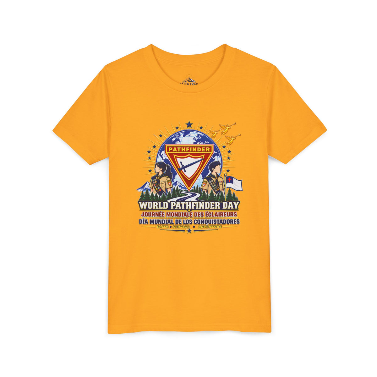 Youth Tee — World Pathfinder Day Badge Graphic (Trilingual)