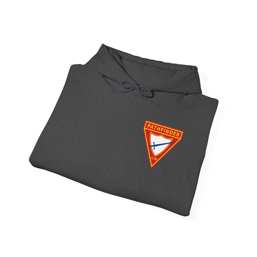 Pathfinder Club Hoodie — Vintage Triangle Patch Logo Hooded Sweatshirt