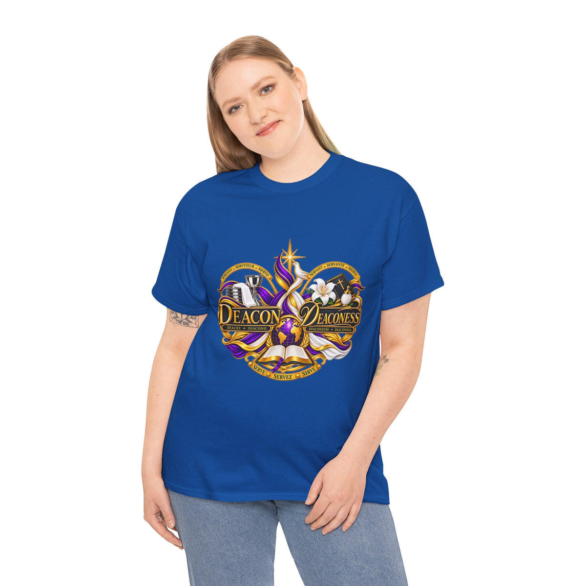 Deacon & Deaconess Heart Logo T-Shirt — Church Ministry Tee (Purple & Gold)